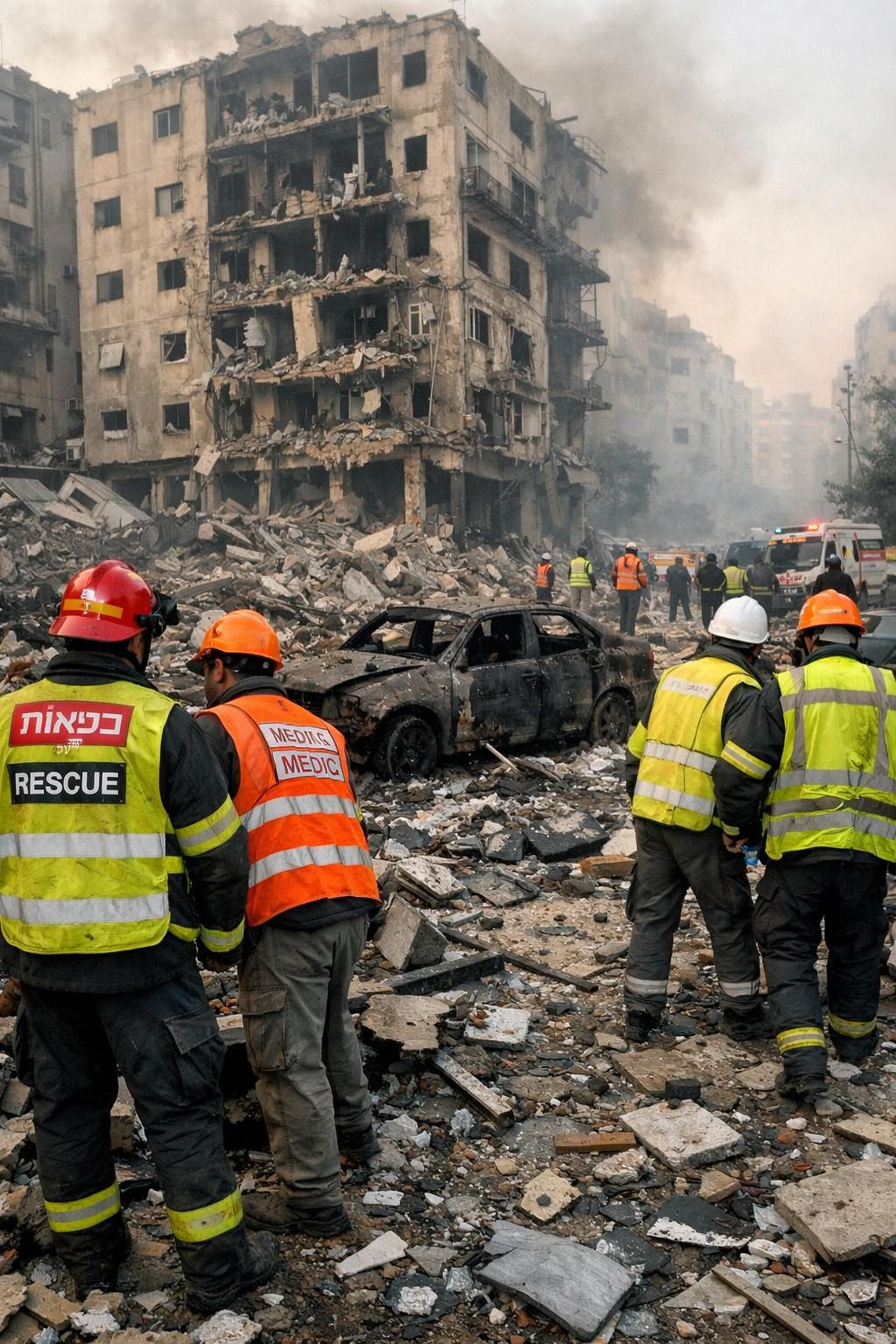 serangan rudal iran mengguncang israel, menyebabkan kerusakan parah pada bangunan dan jalanan dipenuhi puing-puing, menciptakan situasi darurat dan kekacauan.