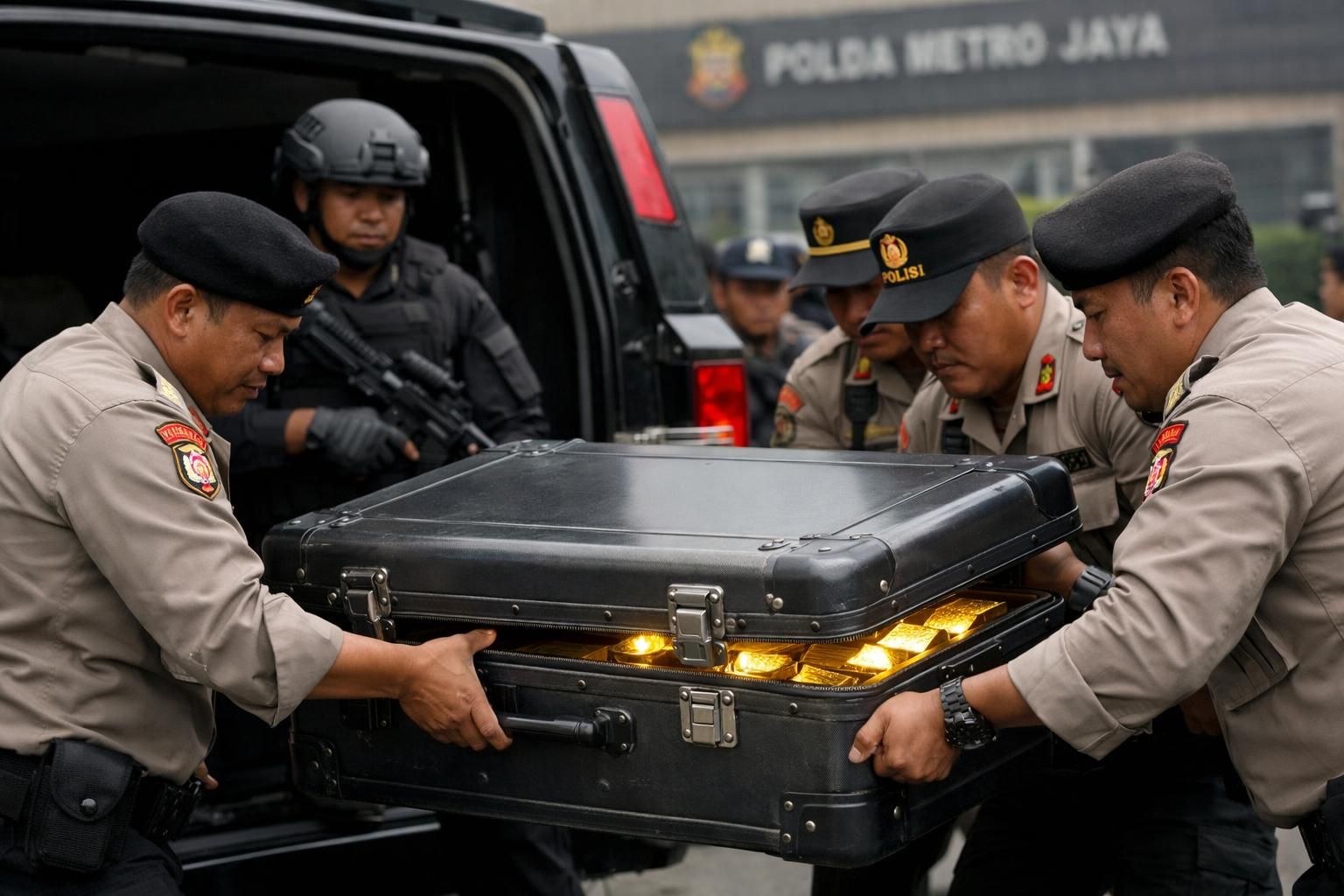 detik-detik tiba koper berisi 74 kg emas hasil penggeledahan rumah di sentul yang diamankan oleh polda metro, mengungkap kasus penting.