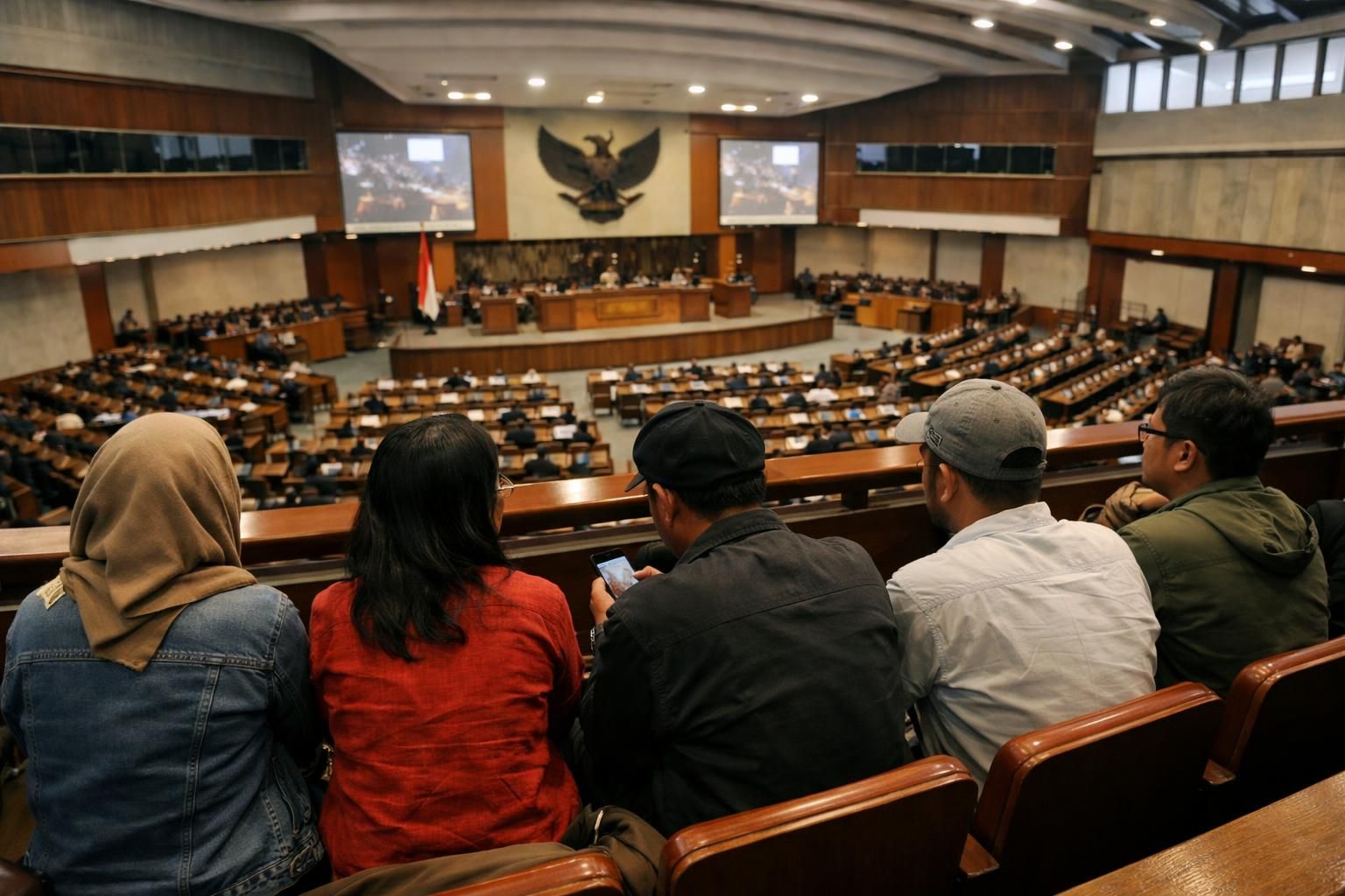 botok pati dan rekan terlihat di balkon saat rapat paripurna dpr pada 27 agustus, menyoroti momen penting dalam pertemuan legislatif.