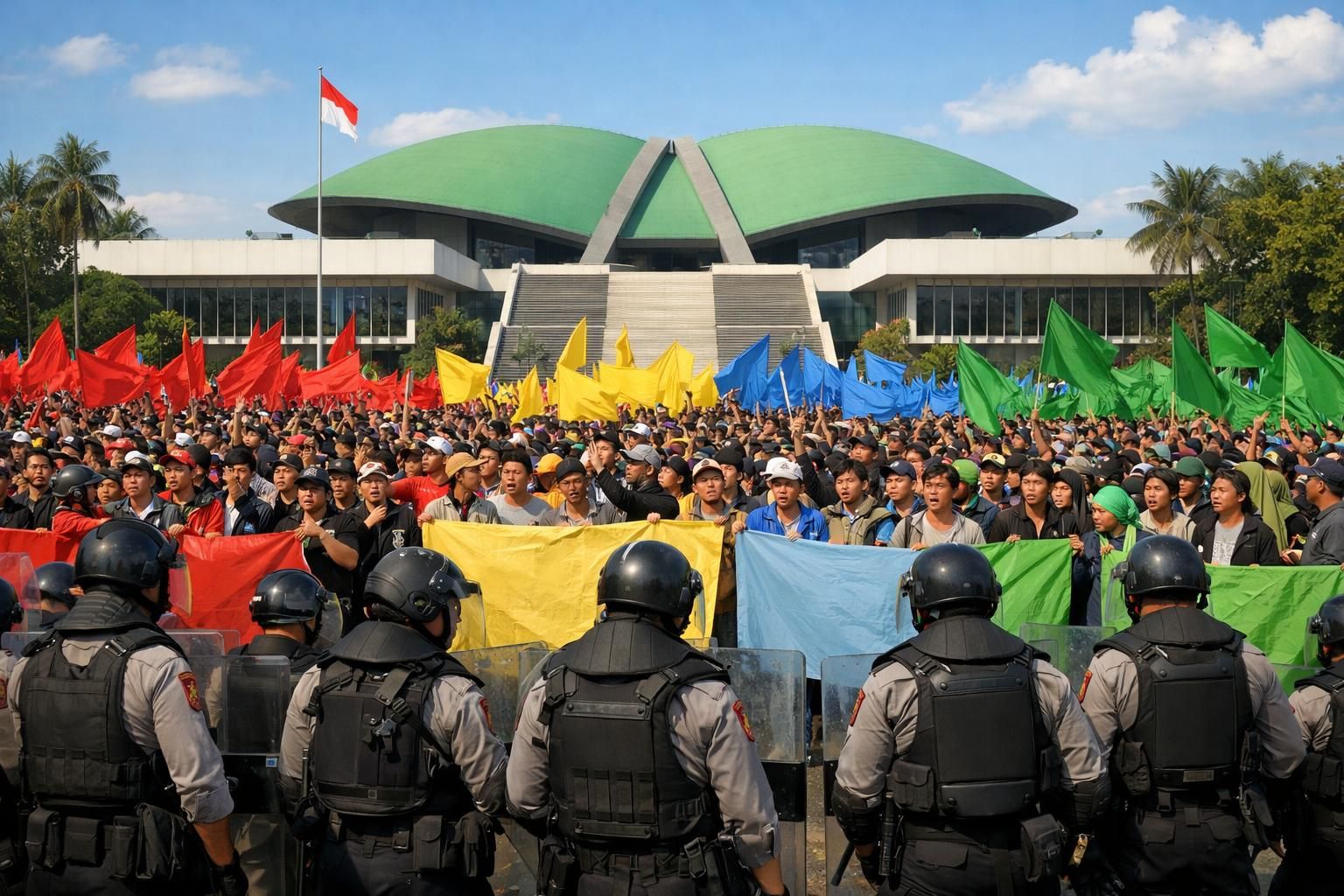 informasi lengkap jadwal dan tuntutan empat kelompok massa dalam demo 27 agustus di dpr besok, disajikan oleh afu.id.