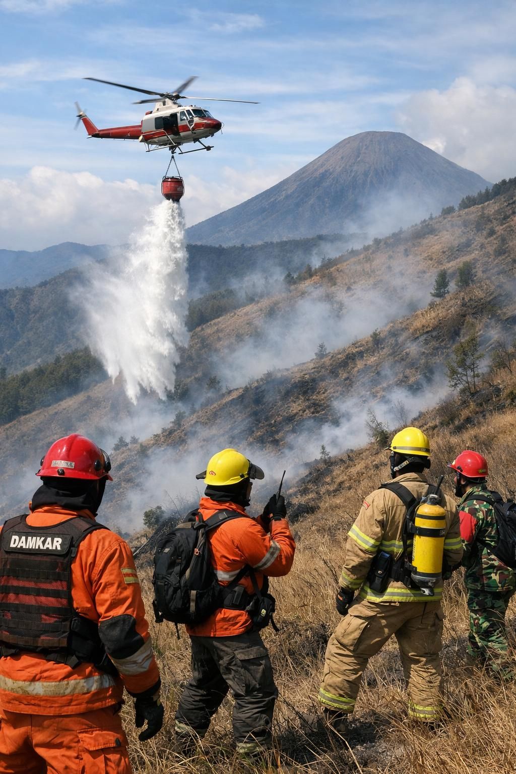 menteri kehutanan mengawasi langsung penanganan kebakaran di bromo dan mengoptimalkan pemanfaatan water bombing untuk memadamkan api dengan efektif.