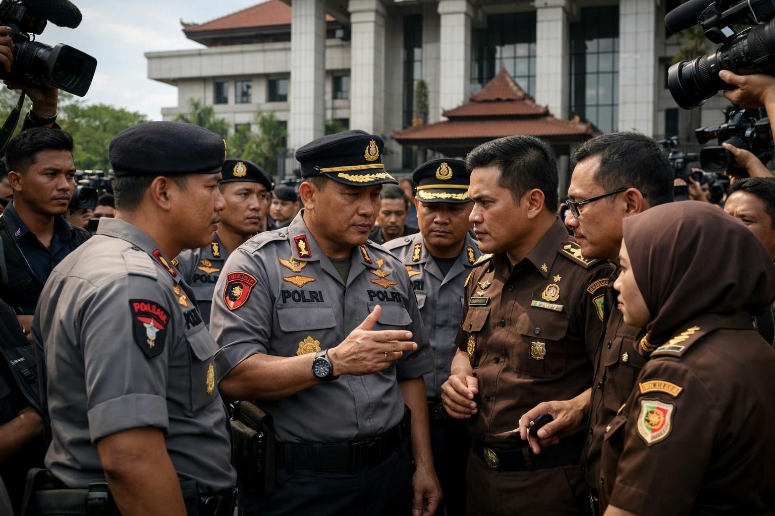 polri bekerja sama dengan kejaksaan agung menolak gugatan febrie dan meminta hakim untuk menunda praperadilan.